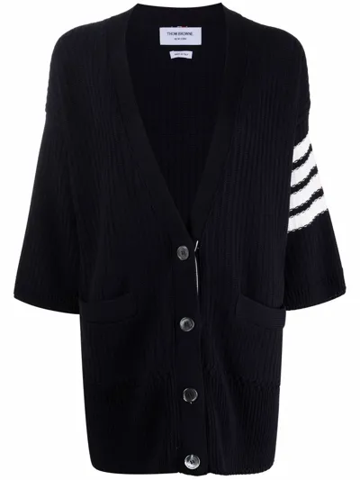 Thom Browne Cardigan With 4-stripe Detail In Blue