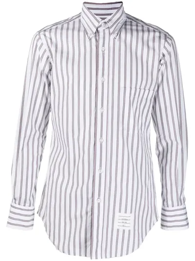 Thom Browne Logo-patch Striped Shirt In White