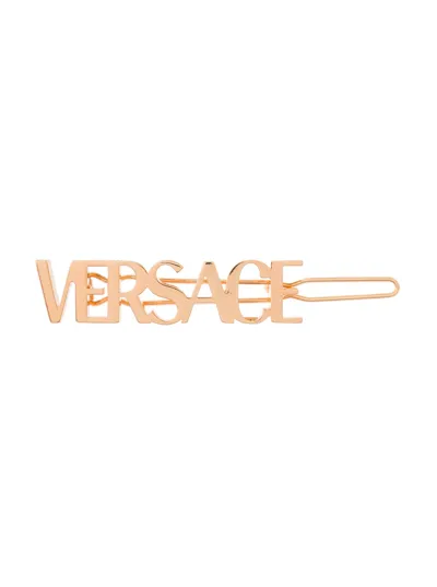 Versace Logo-lettering Hair Clip In Metallic