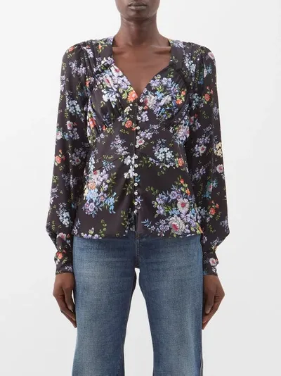 Rabanne Floral Layered Cuff Blouse In Black Medium Liberty