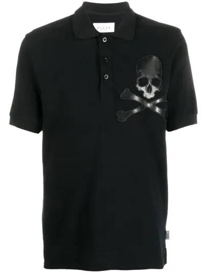 Philipp Plein Skull-patch Cotton Polo Shirt In Black