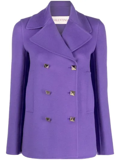 Valentino Rockstud Double-breasted Fastening Blazer In Purple