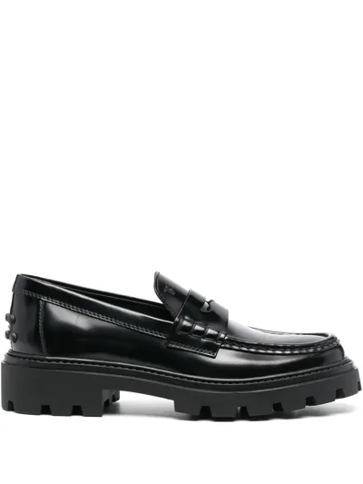 Tod's Penny-slot Leather Loafers In Black