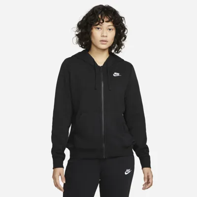 Nike Women's  Sportswear Club Fleece Full-zip Hoodie In Black/white