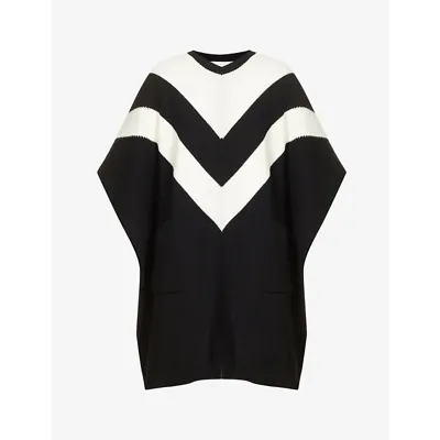 Valentino Striped Ribbed Virgin Wool Poncho In 0na