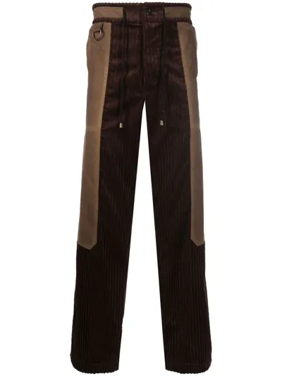 Nicholas Daley Panelled Drawstring-waistband Relaxed-fit Cotton-corduroy Trousers In Brown