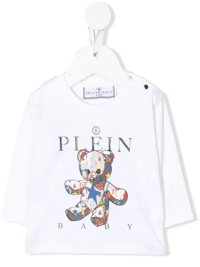 Philipp Plein Junior Babies' Logo-print Long-sleeve T-shirt In Weiss