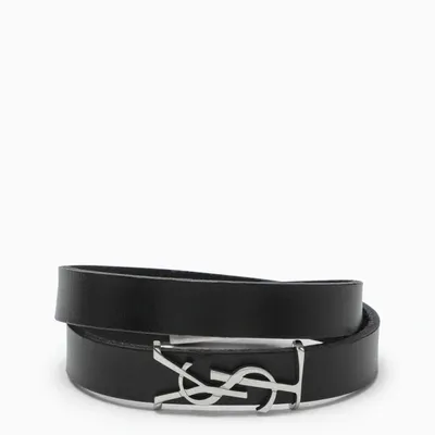 Saint Laurent Opyum Ysl Logo Leather Bracelet In Black