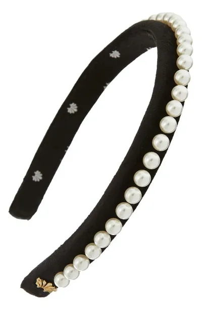 Lele Sadoughi Pearl Embellished Velvet Gigi Headband In Jet