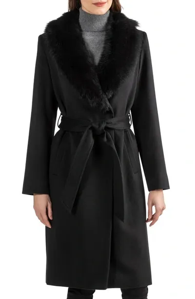 Sofia Cashmere Cashmere Wrap Coat With Shearling Collar In Black