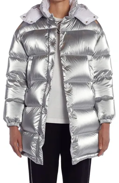 Moncler Gaou Hooded Quilted Metallic Shell Down Jacket In Silver