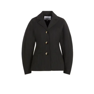 Ganni Fitted Striped Jacket In Black