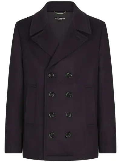 Dolce & Gabbana Double-breasted Cashmere Peacoat In Blue