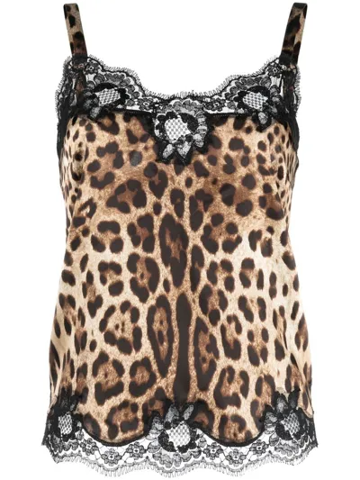 Dolce & Gabbana Lace-trimmed Leopard-print Silk-blend Satin Pajama Shorts In Leo,black