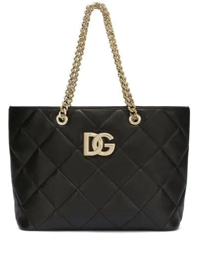 Dolce & Gabbana Dg-logo Quilted Leather Tote Bag In Black