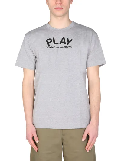 Comme Des Garçons Play Logo Print T-shirt In Grey