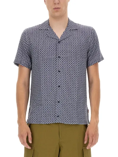 Orlebar Brown Happy Stripe Travis Camp Shirt In Navy White