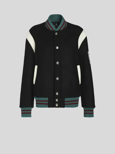 Etro Calypso Logo-patch Varsity Jacket In Black