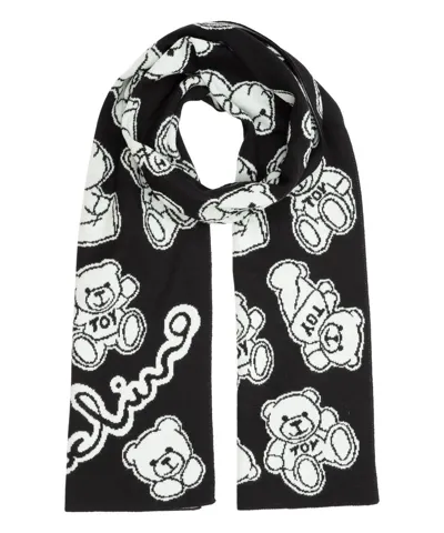 Moschino Teddy Bear Wool Wool Scarf In Black