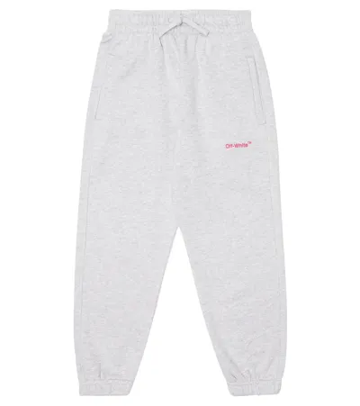 Off-white Kids' Logo Cotton Sweatpants In Grey Fuchsia