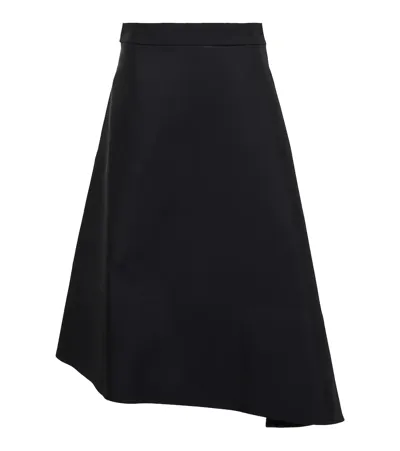 Jil Sander Asymmetric Flared Gabardine Midi Skirt In Black