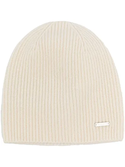 Woolrich Cashmere Ribbed Beanie In Nude