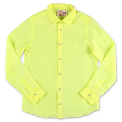 Mc2 Saint Barth Kids' Fluorescent Yellow Linen  Shirt In Giallo