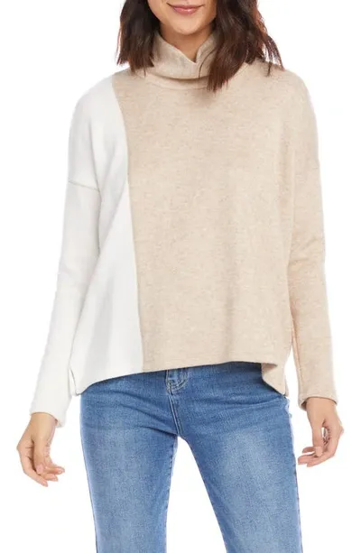 Karen Kane Colorblock Turtleneck Sweater In Beige