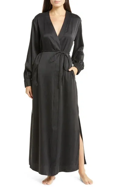 Lunya Washable Silk Long Robe In Immersed Black