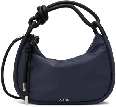 Ganni Navy Knot Baguette Bag In Sky Captain