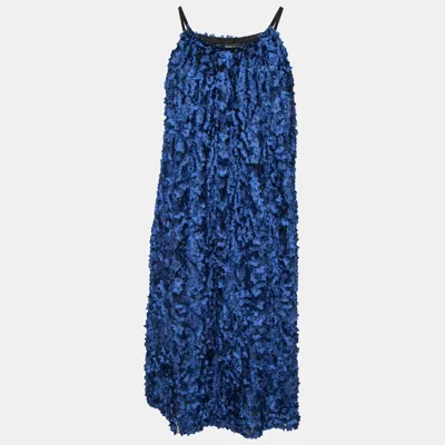 Pre-owned Giorgio Armani Blue Floral Applique Tulle Shift Dress S