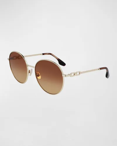 Victoria Beckham Round Chain Metal Sunglasses In Yellow Gold