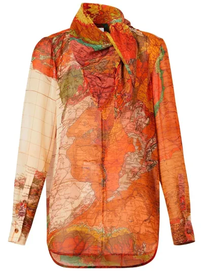 Burberry Graphic-print Long-sleeve Top In Orange