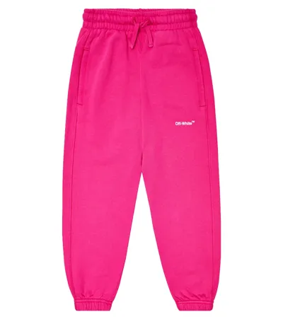 Off-white Kids' Logo Cotton Jersey Sweatpants In Fuchsia White