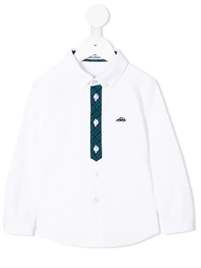 Familiar Kids' Car-embroidered Long-sleeve Shirt In White