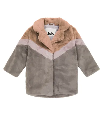 Molo Kids' Haili Colorblocked Faux Fur Coat In Crocus