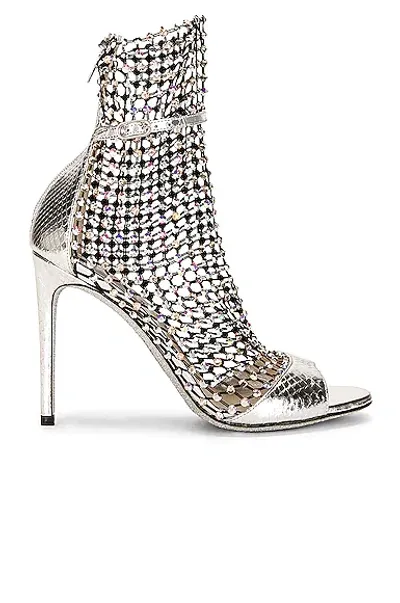 René Caovilla Galaxia Crystal-embellished Mesh And Metallic Watersnake Sandals In Silver