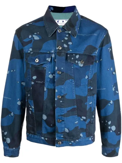 Off-white Camouflage-print Denim Jacket In Blau