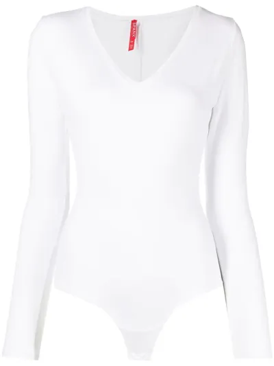 Spanx V-neck Long-sleeved Bodysuit In White