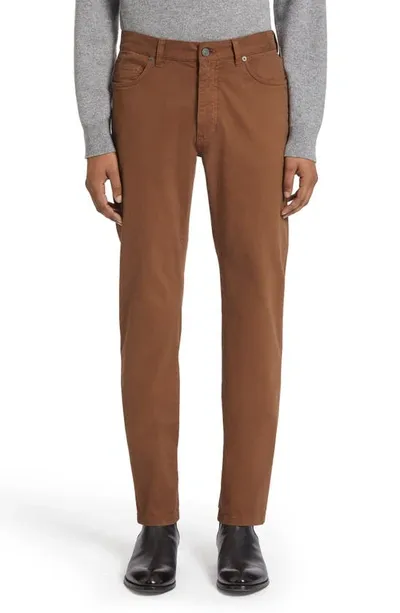 Zegna City Fit Stretch Cotton Pants In Light Brown