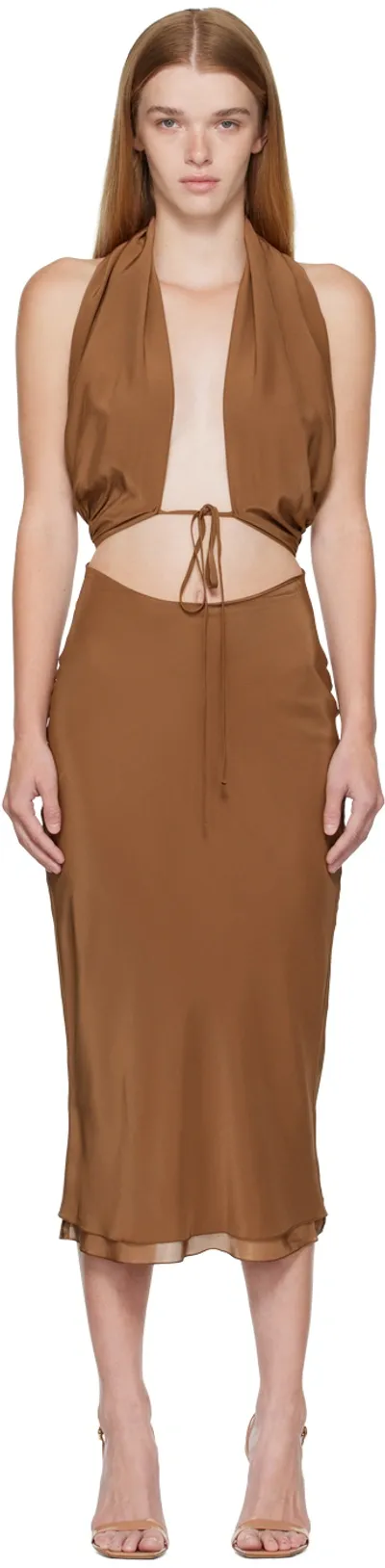 Mirror Palais Brown Halter Midi Dress In Toffee