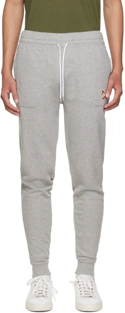 Maison Kitsuné Gray Chillax Fox Lounge Pants In H150 Grey Melange