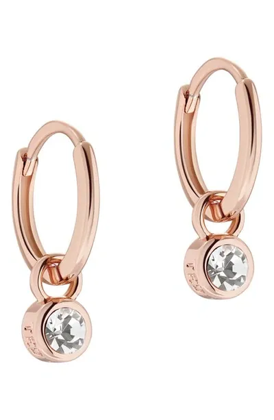 Ted Baker Sinalaa Crystal Huggie Hoop Earrings In Rose Gold