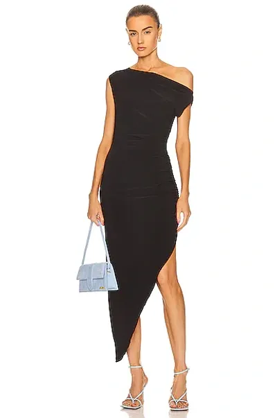 Norma Kamali Drop Shoulder Side Drape Gown In Black