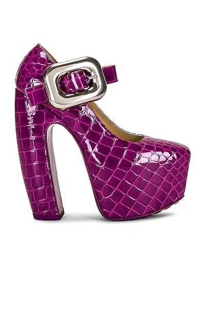 Bottega Veneta Croc-embossed Leather Mary-jane Platform Pumps In Fuchsia