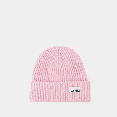 Ganni Ribbed Beanie Hat In Pink