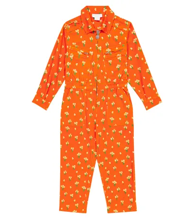 Stella Mccartney Kids' Floral Cotton Corduroy Jumpsuit In Nocciola/multicolor