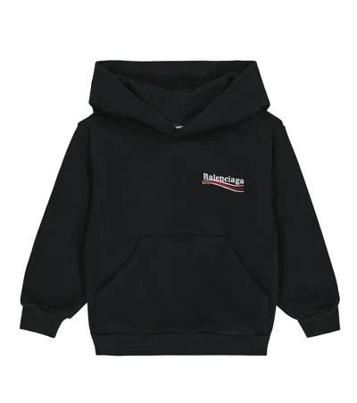 Balenciaga Kids' Logo Cotton Jersey Hoodie In Black/white