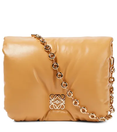 Loewe Goya Puffer Small Leather Shoulder Bag In Camel