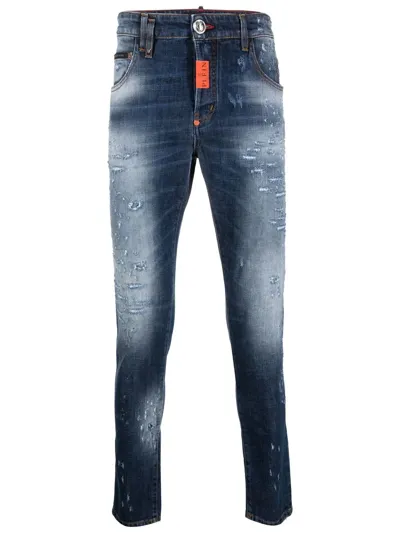 Philipp Plein Oversized-patch Distressed Skinny Jeans In Multi